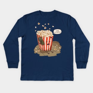 PopCorn - Dude Im Poppin | Cartoon Movie Snack | Cinema Theater Kids Long Sleeve T-Shirt